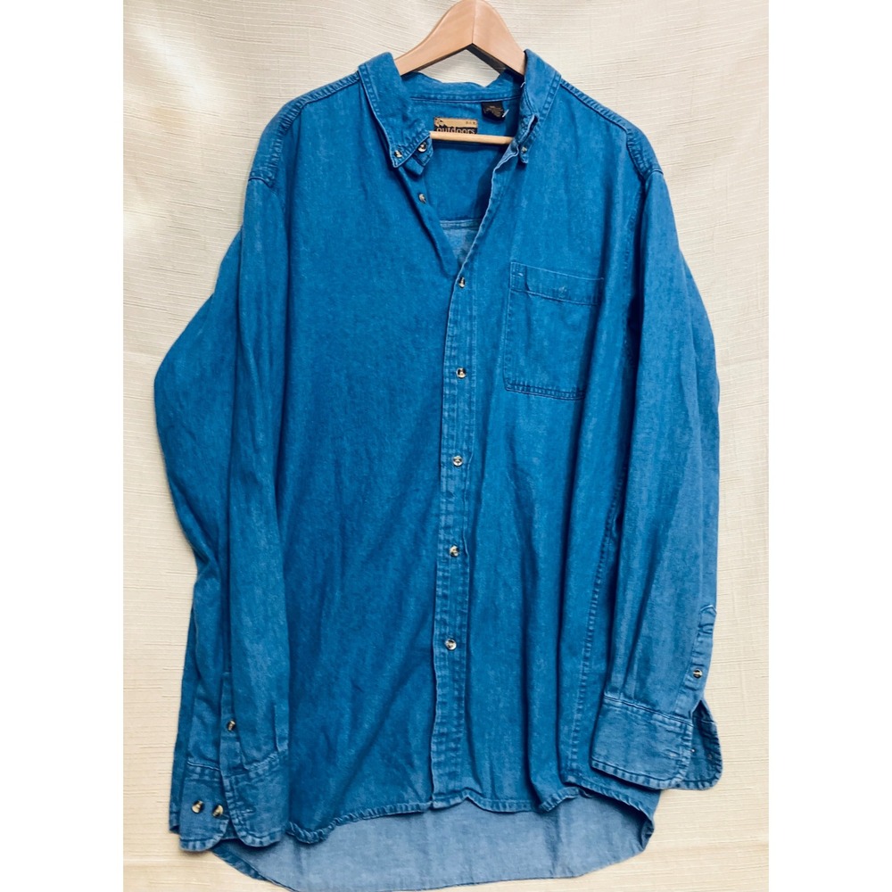 R&R Outdoors Denim Shirt Mens 2XL Blue Excellent Cotton Button Down Long Sleeve